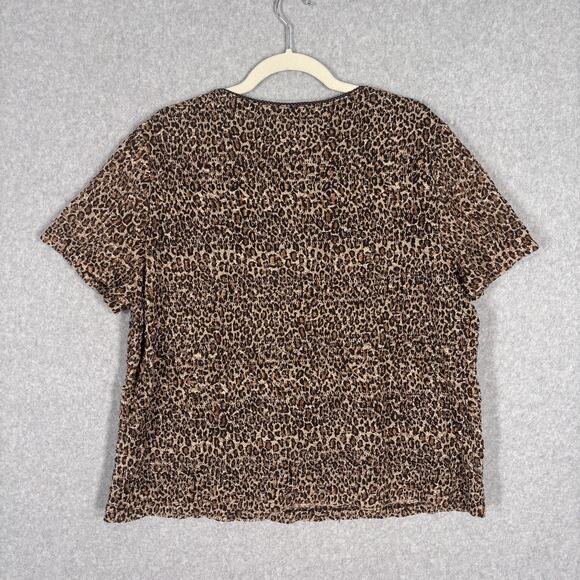VTG 90s Top 2XL Leopard Animal Crinkle Sheer Textured Loud Maximalist Stretch - Picture 9 of 10